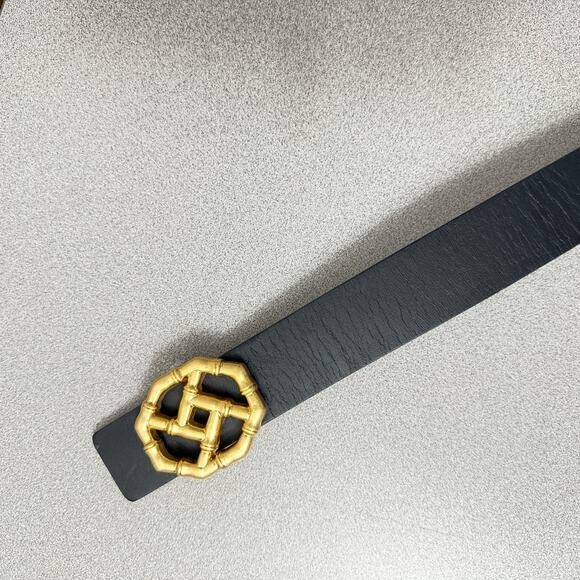 J Mclaughlin Belt Womens XS Black Brass Gold Buckle Preppy 1.25in Classic - Picture 2 of 7